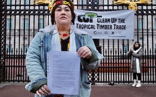 Celine Lim delivering a letter to Buckingham Palace in January 2023